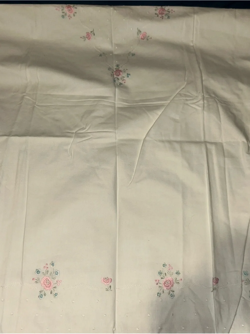 Vintage Antique Embroidered Rose Floral  - Cream with Pink Roses Crib Duvet Cove